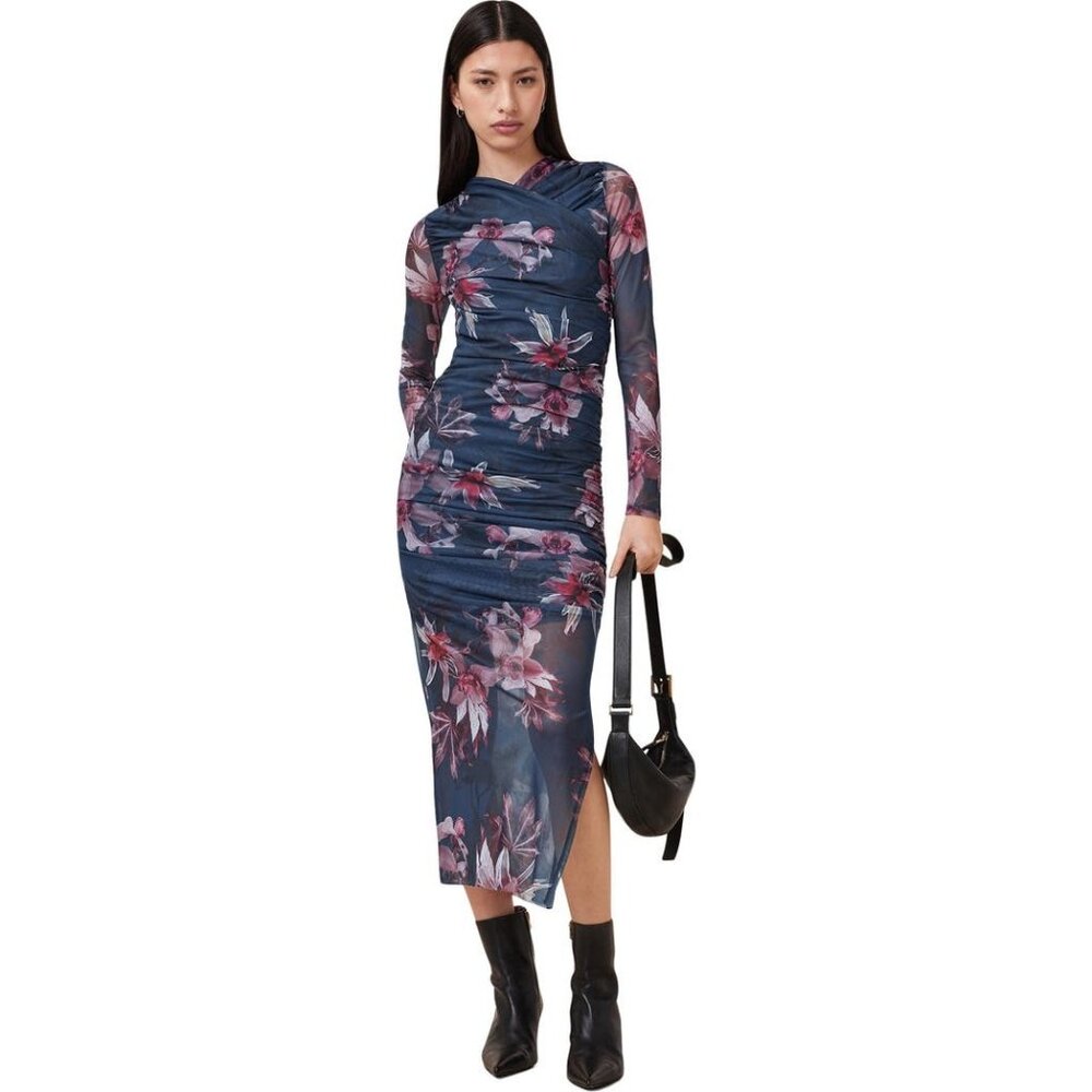 Allsaints Hanako Long Sleeve Mesh Midi Dress size US 6 NWOT